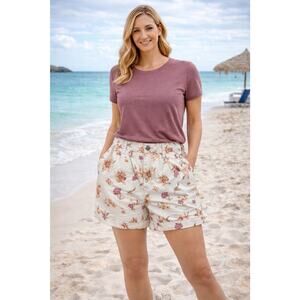 American Eagle White & Floral Print High-Rise Mom Jean Denim Shorts Size 2